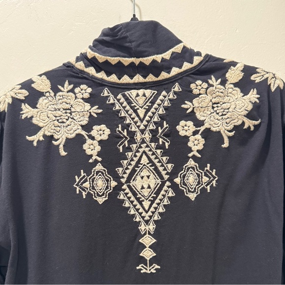 Johnny Was Tulia Embroidered Cardigan Open Front Women's Large Black Cream - Picture 7 of 15